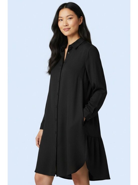 J. Jill Dresses & Skirts - J. Jill Wearever Collection Black Shirt Dress M Button Front Ruffle Tiered Back